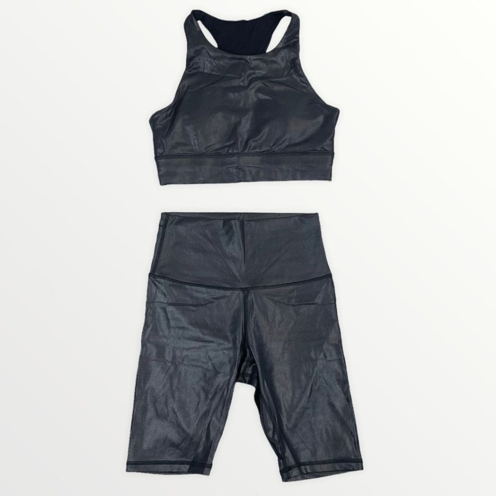 SET- Jed North Women Flow Biker Shorts Metallic Black and sports top